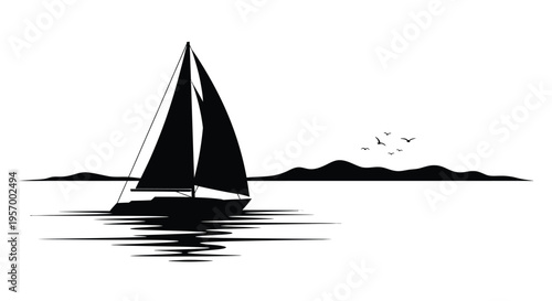 A peaceful scene of a sailing boat on calm waters silhouette