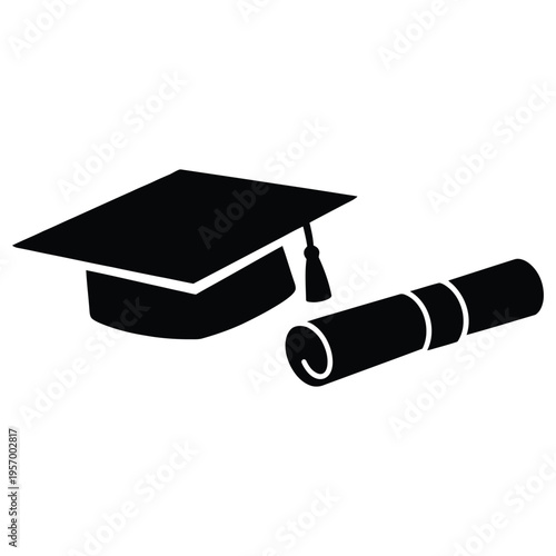 Graduation cap and diploma icon