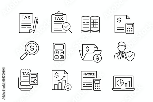 Illustrations of various tax and financial management icons