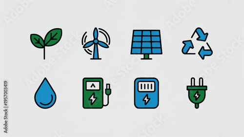Eco friendly icons for sustainable energy and resources