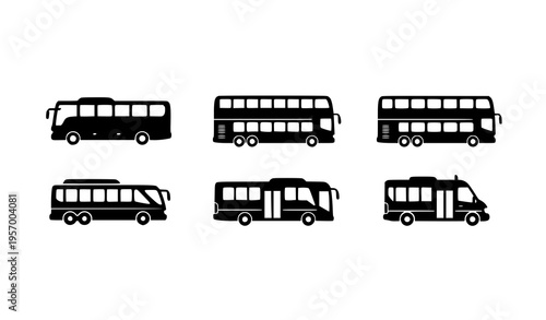 Public transport bus silhouette side view flat vector pictogram isolated on white background