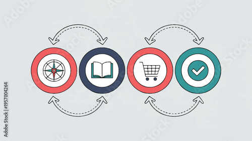 Infographic template with four steps process circle icons for business workflow or checklist  planning research shopping and confirm