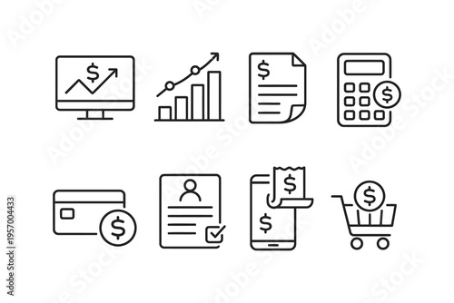 Icons representing various financial and transactional activities