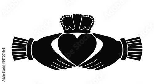Hands cradling a heart a traditional irish claddagh symbol silhouette