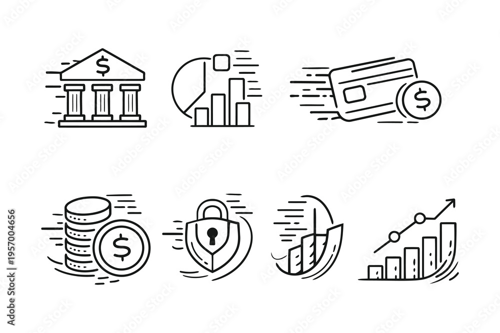 Fototapeta premium Illustrations depicting various aspects of modern financial management and transactions