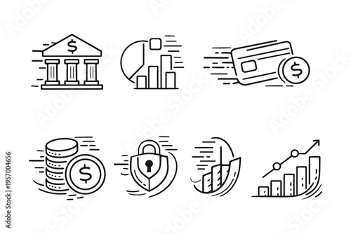 Illustrations depicting various aspects of modern financial management and transactions