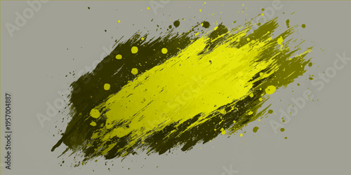 Abstract burst of golden yellow paint against a neutral background. The dynamic energy is portrayed through a textured paint strokes and splatter. 