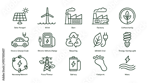 Sustainable energy and eco friendly icons set for infographics and presentations