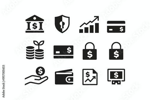 Collection of icons representing various financial and economic concepts