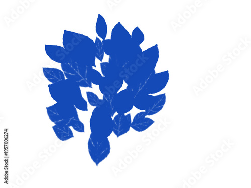 Abstract Blue Foliage Graphic with Artistic Leaf Patterns and Silhouettes for Modern Creative Design Projects, High-Resolution Digital Illustration of Botanical Elements in Vibrant Blue