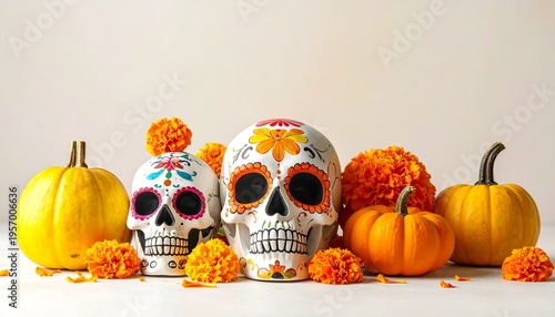 Day of the Dead Sugar Skulls and Pumpkins.