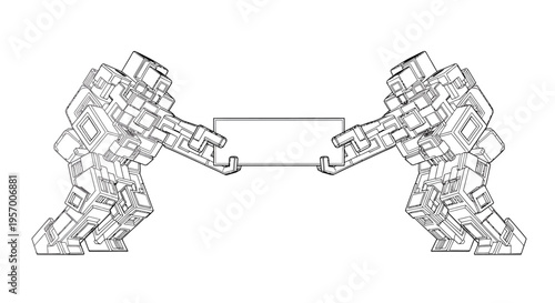 Robotic arms shaking hands in illustration.