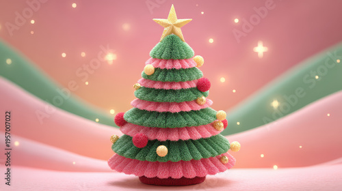 Festive Christmas Tree : A whimsical Christmas tree, adorned with charming ornaments and a shining star, set against a backdrop of pastel hues and twinkling lights.