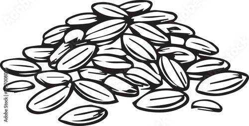 A carefully hand-drawn vector of sunflower seeds piled up, designed with clean lines and no unnecessary details. Perfect for agricultural, food, and organic product design projects.