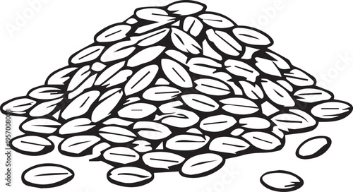 A precise hand-drawn vector of wheat grains piled up, featuring clean lines and no unnecessary details. Ideal for agricultural, organic, and food-related design projects.