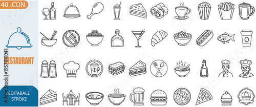 Set of 40 restaurant line icons editable stroke vector design eps 10