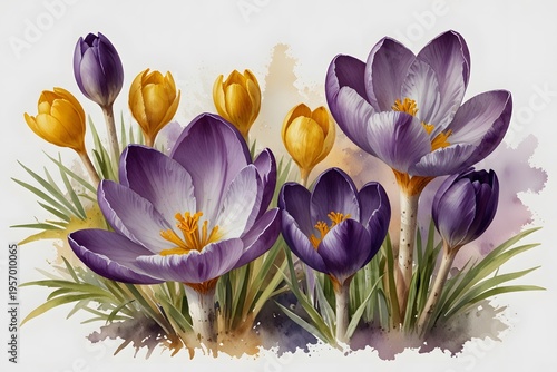 Crocus in a variety of colors grouped together