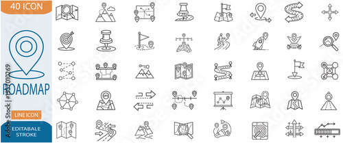 Set of 40 roadmap line icons editable stroke vector illustration eps 10