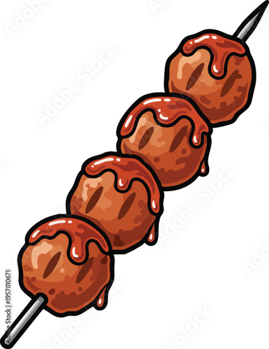Delicious Meatballs on a Skewer with Sauce.