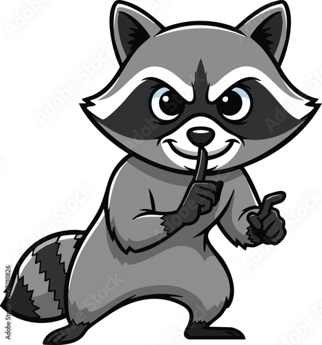 Cute Raccoon Character Gesturing for Silence.
