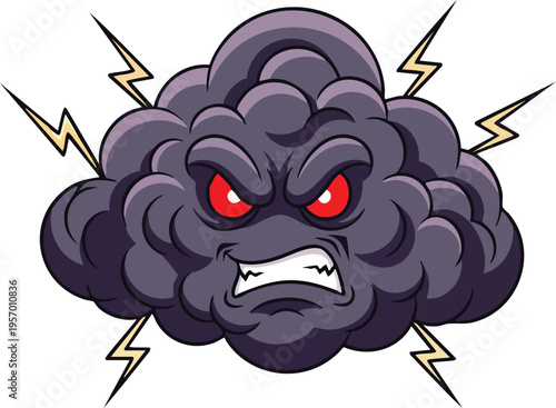 Angry Storm Cloud with Lightning Bolts Cartoon.