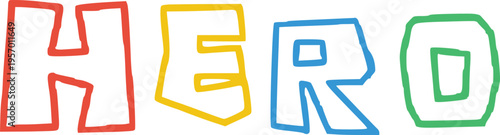 Dynamic hand-drawn word hero, with each letter outlined in bold, contrasting colors, on transparent checkered background