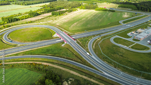 Photos Drone shot of modern freeway cloverleaf