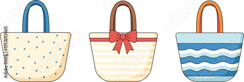 Tote Bag Illustration Set with Stylish Handbags in Flat Design for Shopping Fashion Accessories, Everyday Carry, Eco Friendly Lifestyle, and Modern Retail Graphics