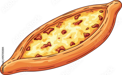 Delicious Turkish Pide with Cheese and Meat Toppings.