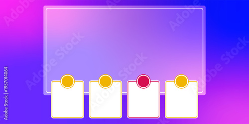 Quiz question game menu template background with multiple choice frame and answer buttons for trivia show test competition interface design retro contest style