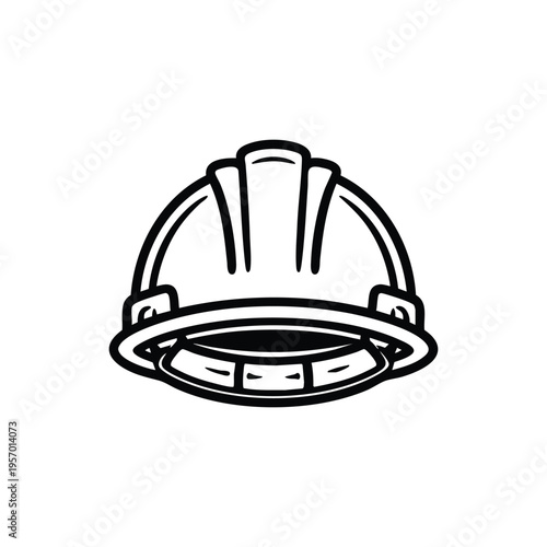 Engineering safety helmet black and white vector icon construction hard hat illustration for industrial engineer and architecture design