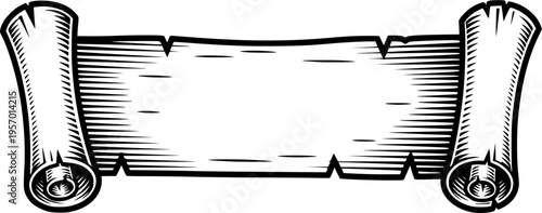 A scroll or banner parchment paper ribbon band in a vintage woodcut style