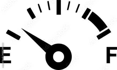  A simple black and white fuel gauge icon indicating a full reading on a white background