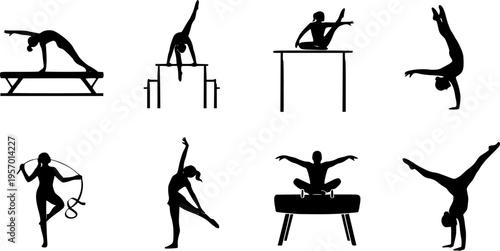 set of vector icon gymnast silhouette