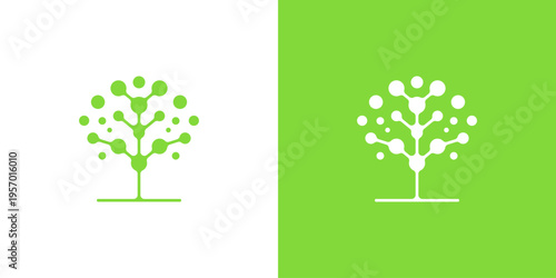 Dual meaning logo combining tree and connection elements, symbolizing growth through connectivity, sustainable networks, natural development, and the harmony between nature and modern systems.
