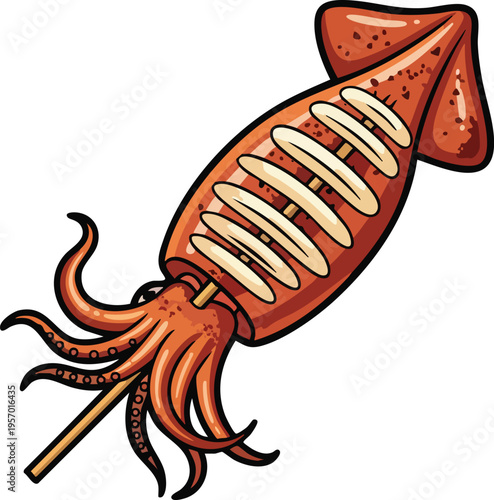 Grilled Squid on a Stick Delicious Seafood Snack.