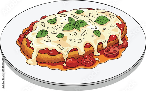 Delicious Chicken Parmesan with Marinara Sauce and Mozzarella Cheese.