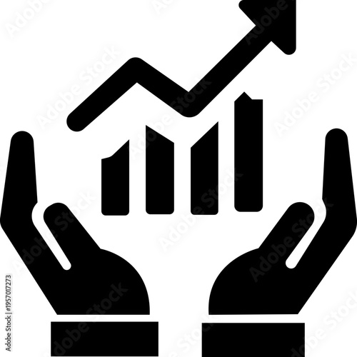 Growing graph in hand icons set. Hands holding graph with arrow icon. Success icon. Business growths chart. Profit growing symbol flat and line style - stock vector. isolated on transparent background