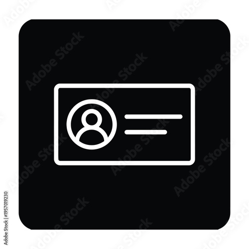 Id card icon with person symbol on black background
