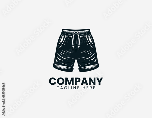 Casual shorts with elastic waistband and drawstring black vector logo illustration isolated on white background