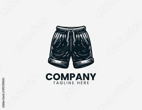 Casual shorts with elastic waistband and drawstring black vector logo illustration isolated on white background