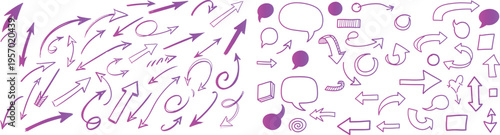 A colorful abstract composition of various symbols and arrows