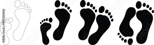 A series of four black footprints in a row on a white background