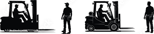Forklift operator silhouette illustrations in three views
