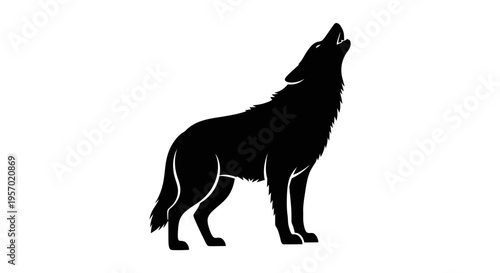 Majestic silhouette of a wild wolf howling at the moon, embodying the spirit of the wilderness and primal nature, a symbol of freedom and instinct