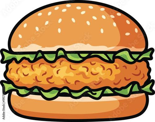 Delicious Crispy Fried Chicken Burger with Sesame Seed Bun.