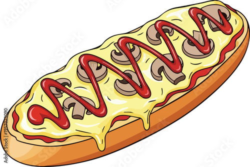 Delicious open faced sandwich with melted cheese and mushrooms.