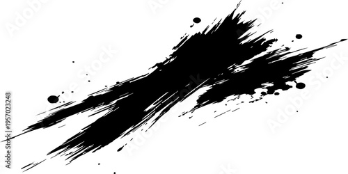 Black ink splat and grunge paint splatter texture element with dirty brush drips and spray stains for a vector art frame or liquid blot design pattern
