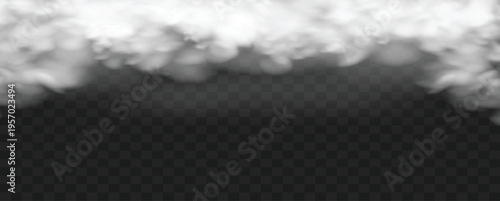 White fog or smoke on dark copy space background. White fog and smoke rising from the bottom on a black background, creating an atmospheric mist, vector illustration.