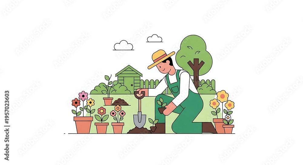Fototapeta premium Woman gardening in green outdoor setting.